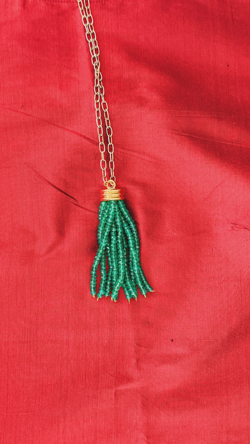 Tassel Pendant - Green Jade Stone.