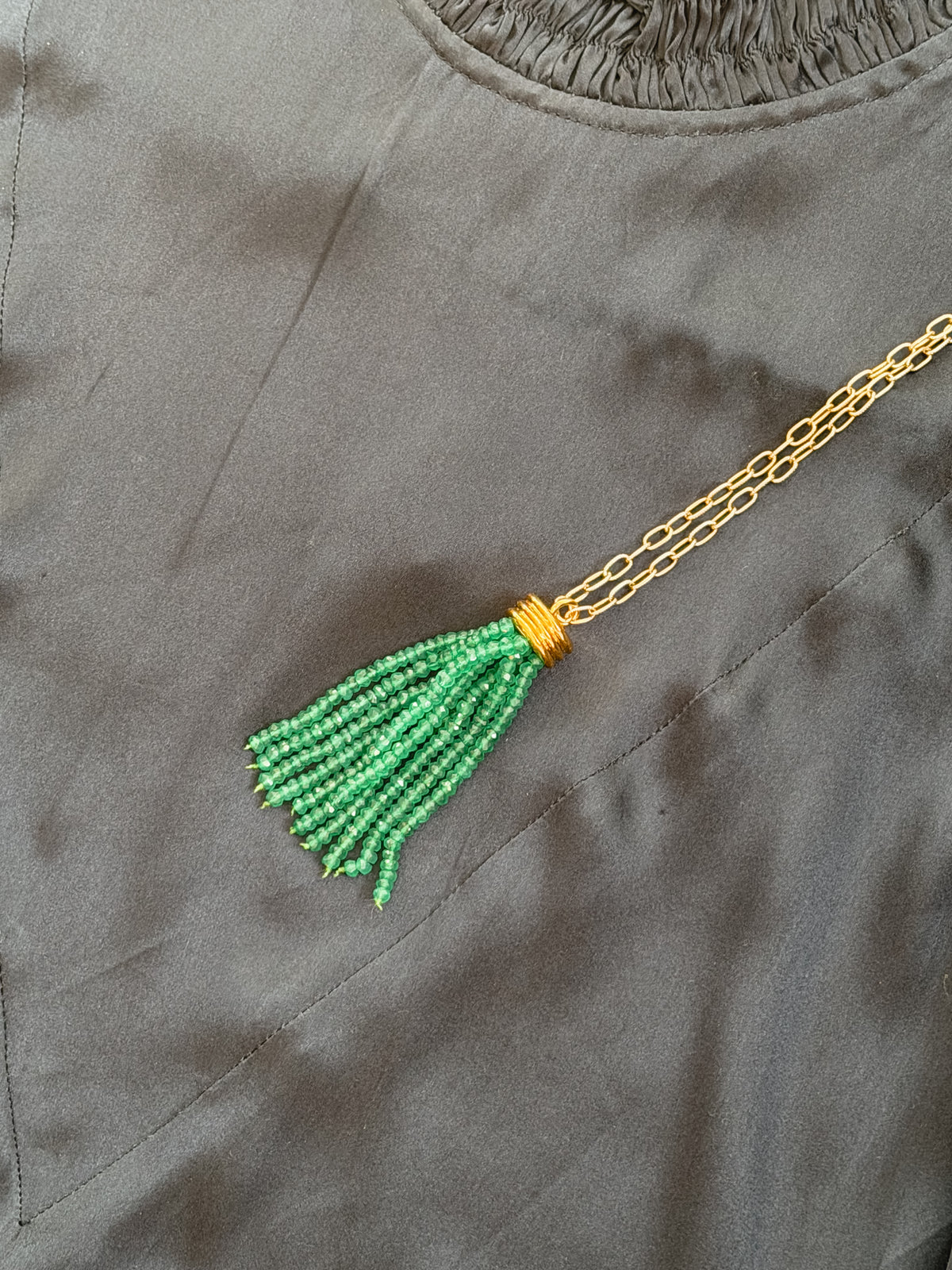 Tassel Pendant - Green Jade Stone.