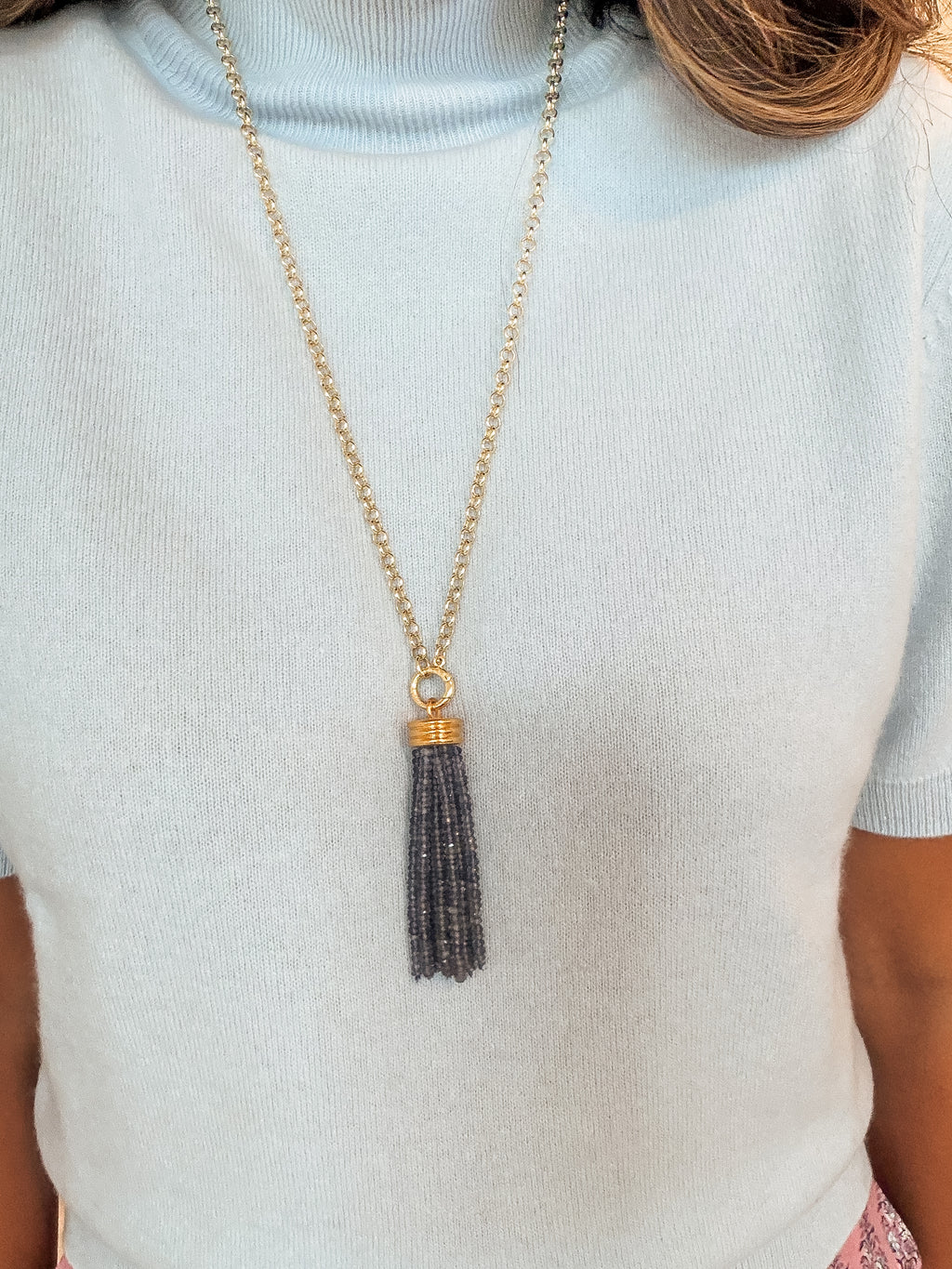 Tassel Pendant: Navy blue Iolite